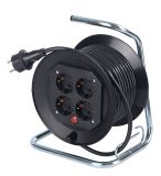 Extension cord reel, schuko, 10m, 4-pin, 3x1.5mm2, with thermal protection, black, IP20, AS Schwabe, 10190