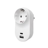 Socket outlet, 1 socket, 1 Schuko to 1 Schuko, USB A+C, 10A, 230VAC, white, BY72-02035, Braytron