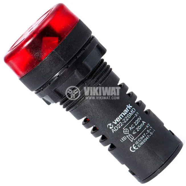 Лампа LED червена AD22-22SMD 220 VAC 20 mA със звукова сигнализация
