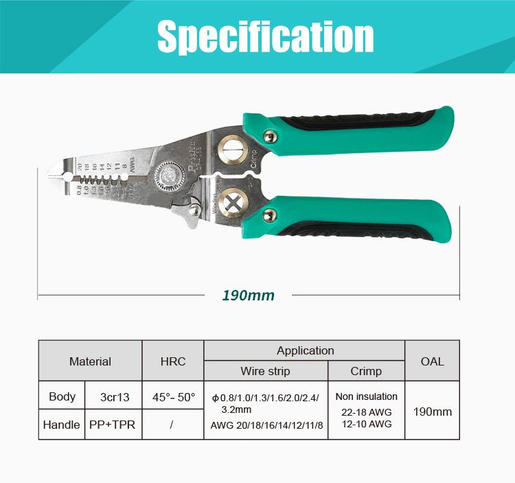 Crimping, stripping, cutting pliers, for cables, 0.8~3.2mm, CP-406S, P
