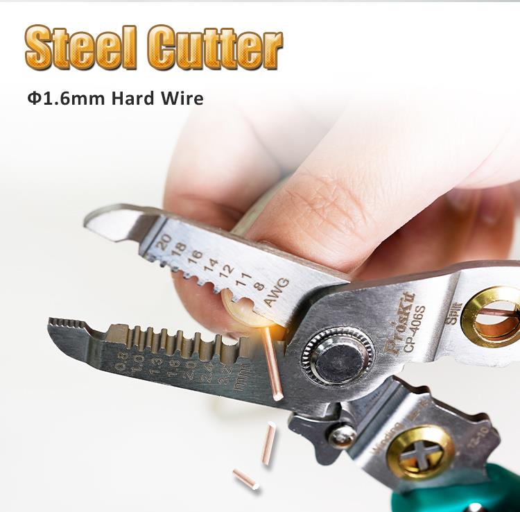 Crimping, stripping, cutting pliers, for cables, 0.8~3.2mm, CP-406S, P