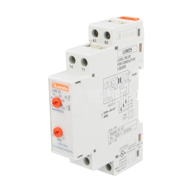 Level monitoring relay LVM25240, 230VAC, NO/NC, IP40, DIN