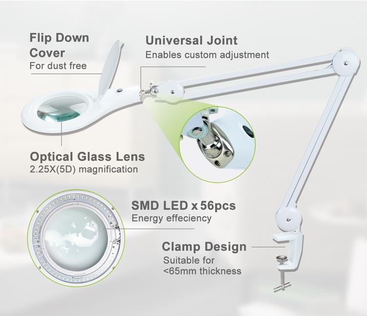 Настолна лупа, LED подсветка, 127mm, 230VAC, 9W, x2.25, MA-1209LI, Pro's Kit