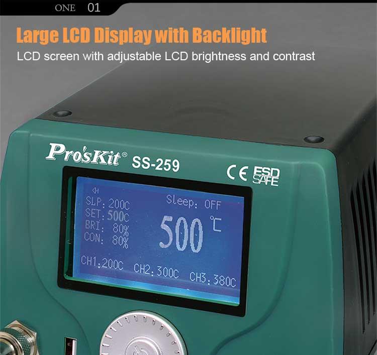 Станция за запояване, SS-259B, 230VAC, 90W, LCD, USB, PRO'S KIT