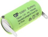 Rechargeable battery 1.2VDC, 750mAh, 2/3AA, Ni-Mh, soldaring lugs, GP Batteries