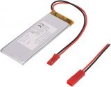 Rechargeable battery 3.7V, 1050mAh, Li-Po, with wires and socket