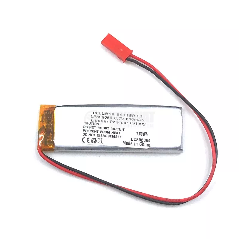 Rechargeable battery 3.7V 510mAh Li-Po with wires and socket