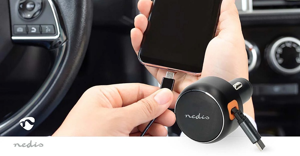 Car charger CCH1C30WBK, USB Type-C cable, 30W, 0.7m, NEDIS