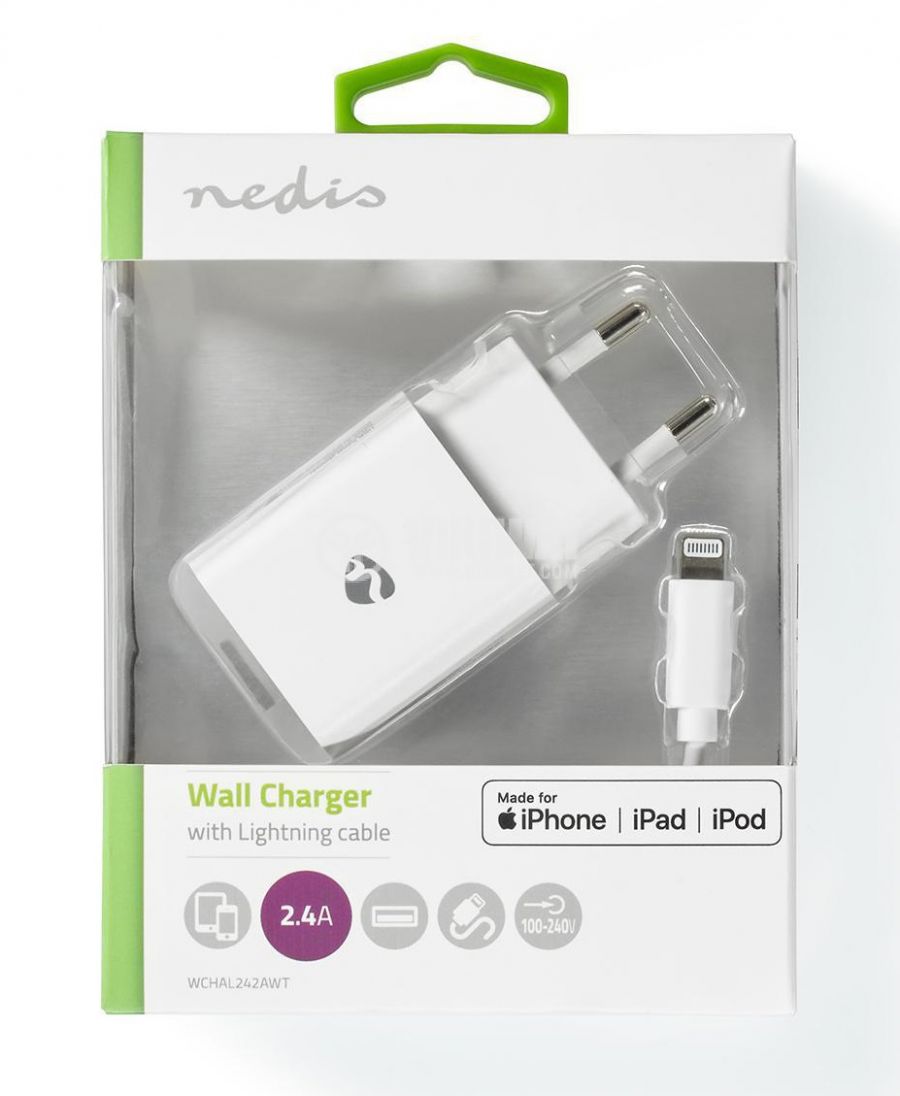 Зарядно за iPhone Apple продукти с Lightning кабел NEDIS WCHAL242AWT
 - 4