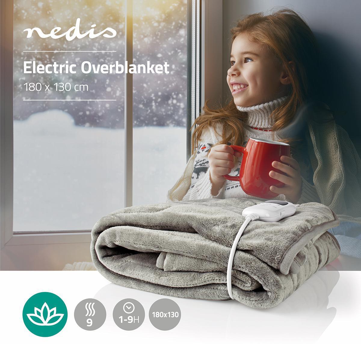 Електрическо одеяло, 120W, 180x130см, 9 настройки на затопляне, перящо, PEBL140CWT, NEDIS