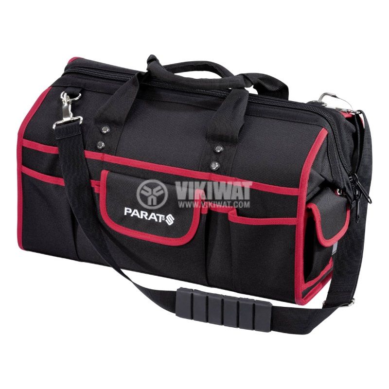Чанта за рамо BASIC Softbag М, 33 джоба, с текстилна дръжка, черна с червен кант - 1