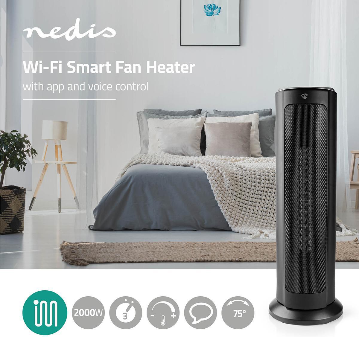 Wi-Fi Smart умна вентилаторна печка, 2000W, 230VAC, 2 степени, черна, WIFIFNH10CBK, NEDIS
