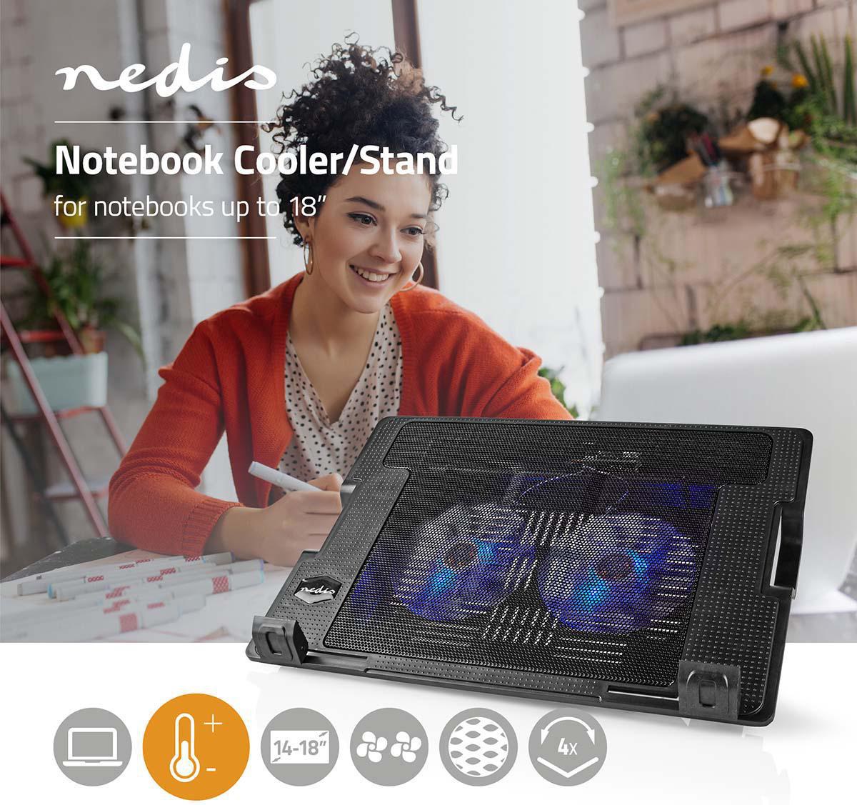 Охлаждаща подложка за лаптоп, черна, до 18 инча, NEDIS NBCR200BK