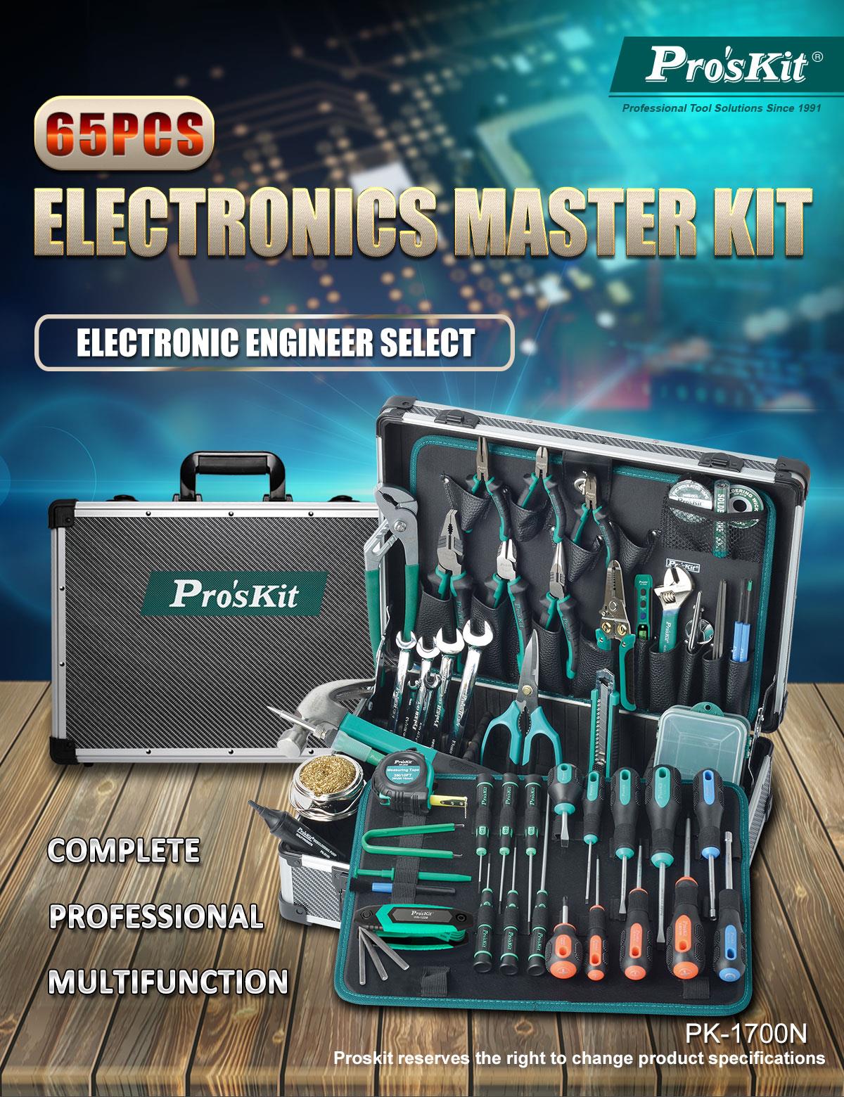 Професионален куфар с инструменти, за електротехници,  65 части, PK-1700NB, PRO'S KIT
