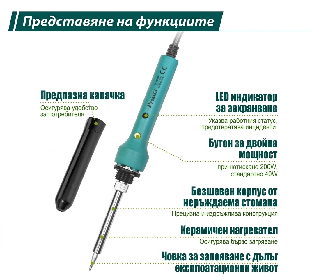 Поялник SI-109B, бързонагряващ, 40/200W, 220-240V, PRO'S KIT
