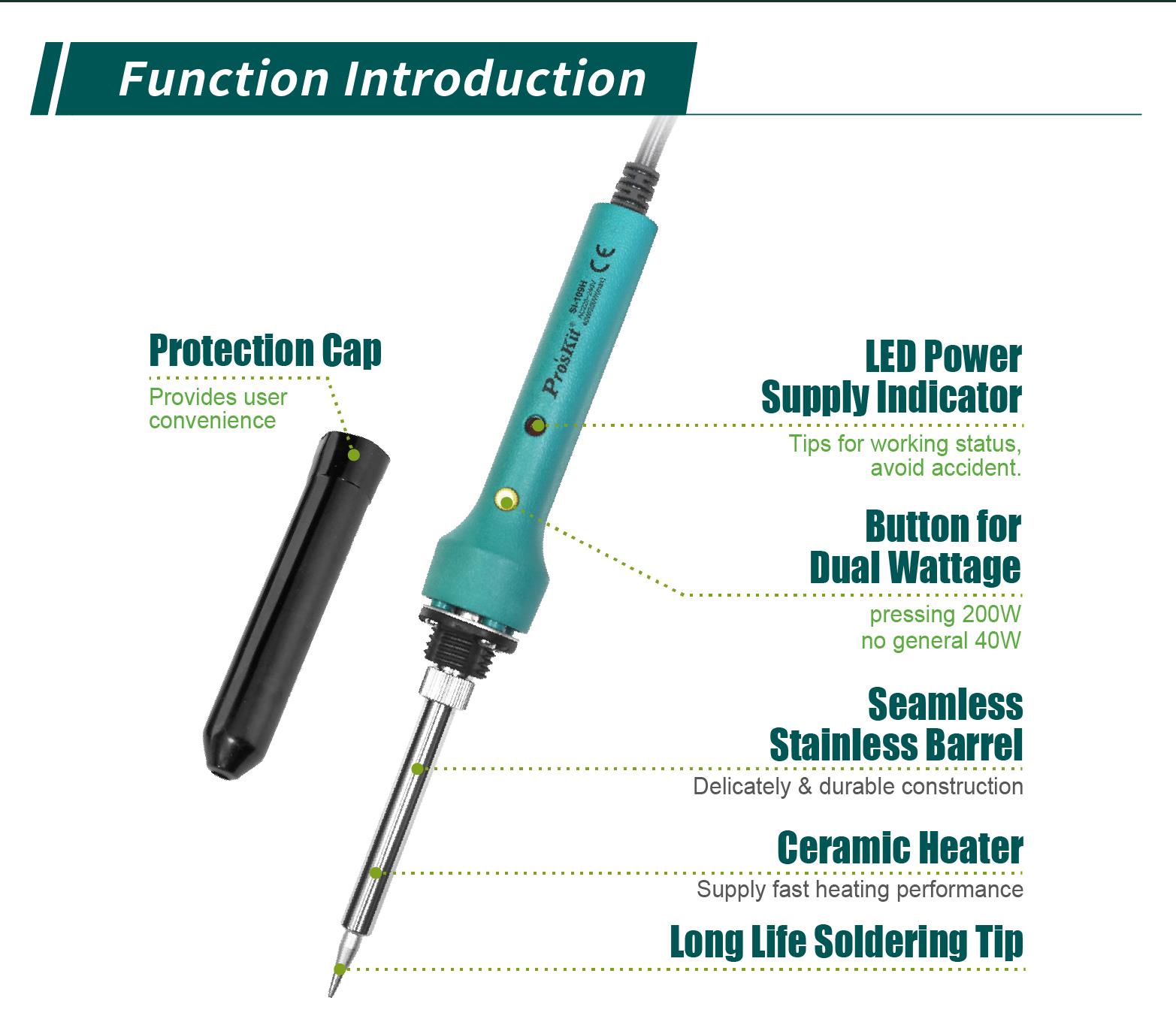 Soldering iron SI-109B, fast heating, 40/200W, 220-240V, PRO'S KIT