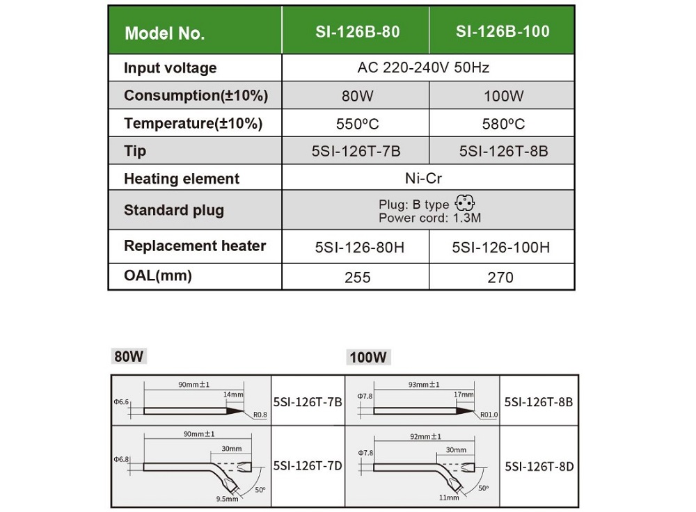 Поялник SI-126B-100, 220-240VAC, 100W, 580°C, PRO'S KIT