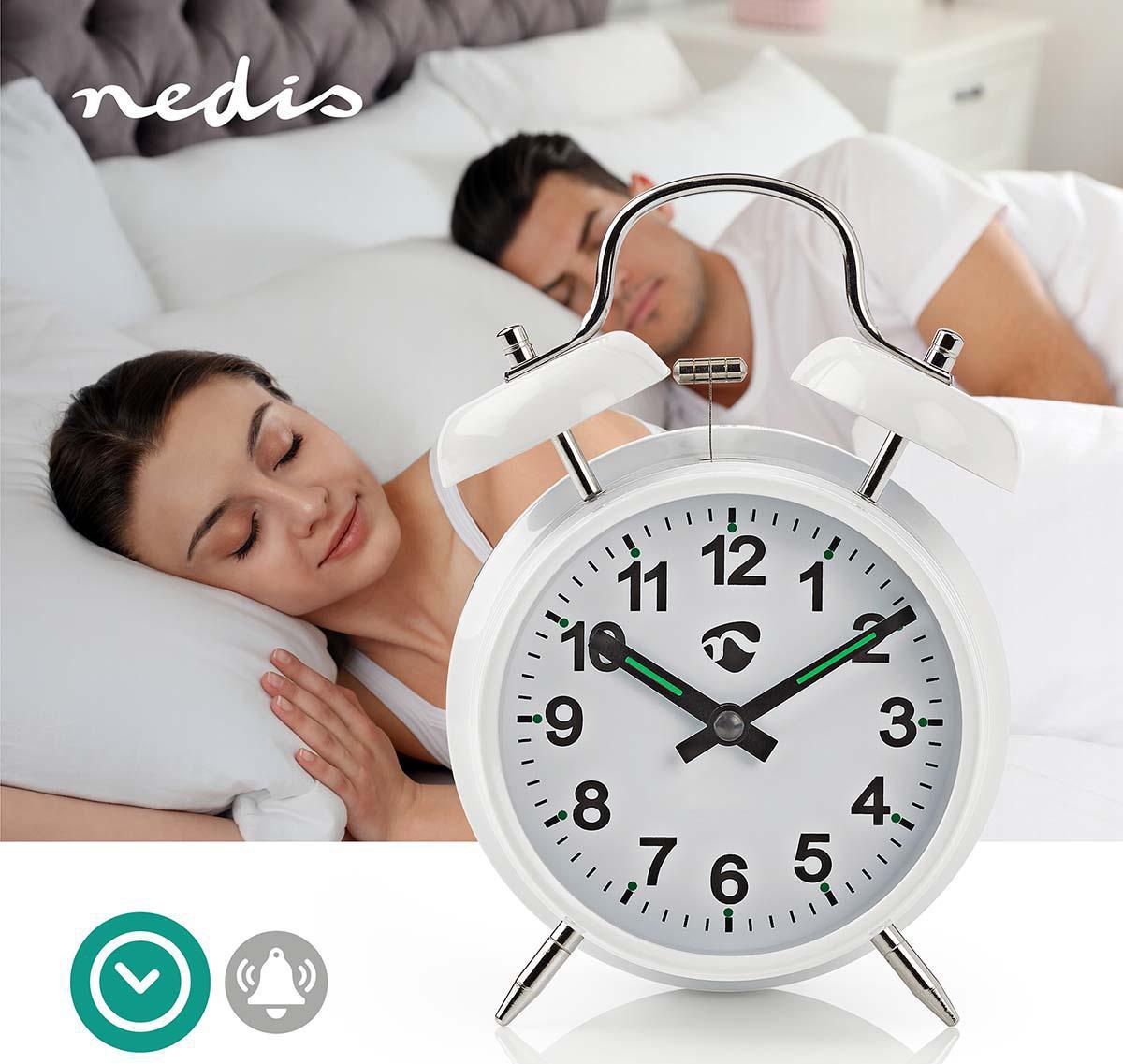 Настолен часовник с будилник, кварцов механизъм, CLDK007WT, NEDIS