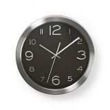 Стенен часовник, неръждаема стомана, ф300mm, кварцов механизъм, CLWA010MT30BK, NEDIS