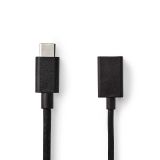 Кабел USB-Type C/M към USB-A/F, 0.15m, черен, CCGP61710BK02, NEDIS
