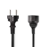 Extension cord 3m, 3x0.75mm2, IP20, black, NEDIS