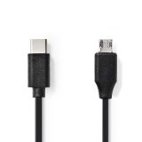Кабел USB-Type C/M към Micro USB/M, 1m, черен, CCGP60750BK10, NEDIS