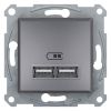 Socket, 2.1A, 5VDC, 2x USB-A, steel, for build-in, EPH2700262
