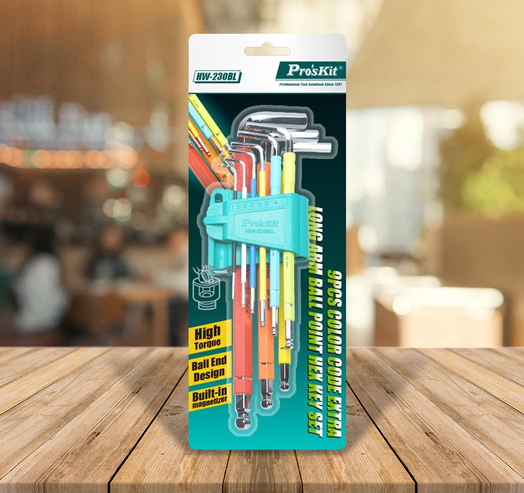 Шестограми с топче 9 бр.комплект, стомана, цветни, HW-230BL, PRO'S KIT
