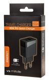 Phone charger, USB and USB Type-C, 20W, black, VS Mobile