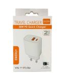 Зарядно за телефон, USB и USB Type-C, 30W, бяло, TC30WPDWH, VS Mobile