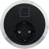 Електрически контакт, 10A, 250VAC, единичен, черен, за вграждане в мебели, USB, USB Type C