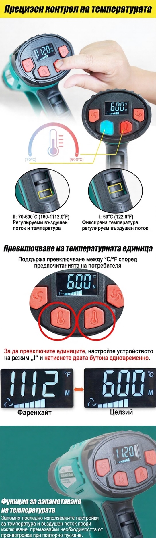 Hot air gun, SS-630B, 2000W, 230VAC, 50~600°C, PRO'S KIT