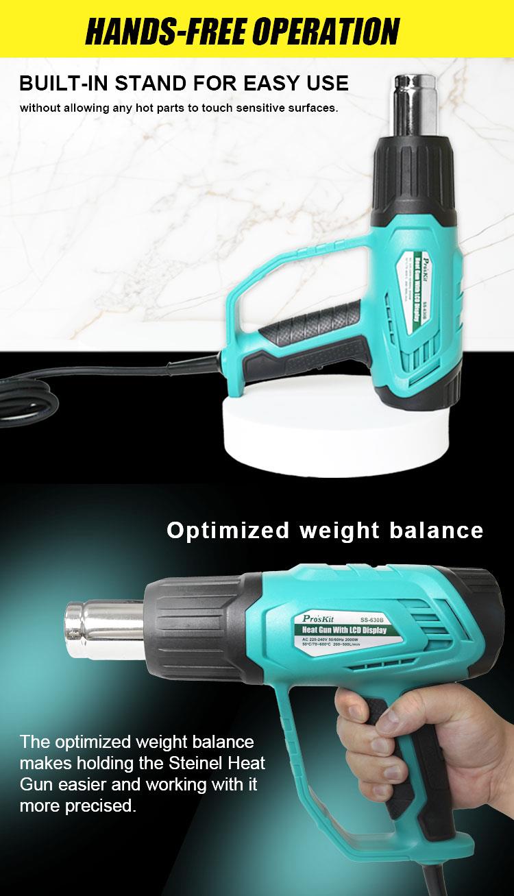 Hot air gun, SS-630B, 2000W, 230VAC, 50~600°C, PRO'S KIT