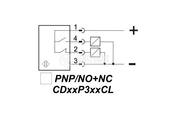 Капацитивен датчик, CD30P31L, 10-30 VDC, PNP, NO+NC, М30x80mm, 15mm, неекраниран - 3