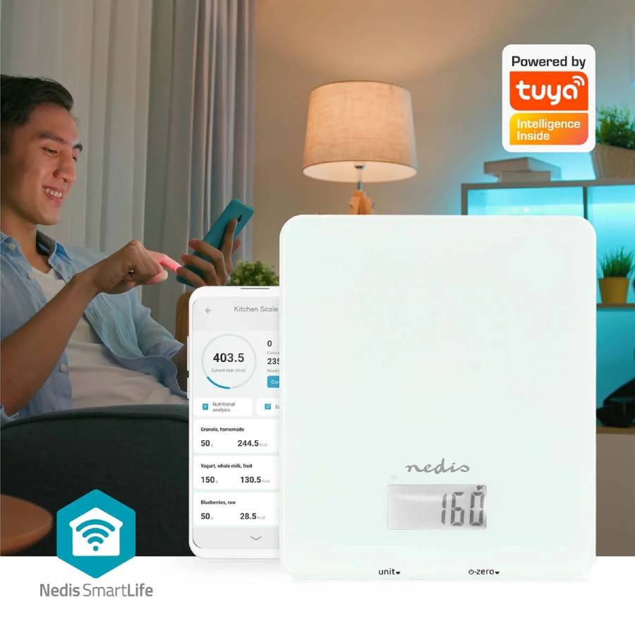 Smart електронна кухненска везна, KASC800WTW, 5kg, LCD дисплей, Bluetooth, Nedis