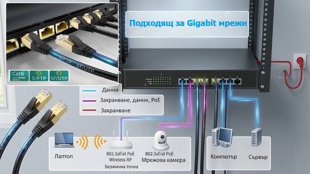 LAN кабел cat6, мрежови кабел, кабел за Gigabit