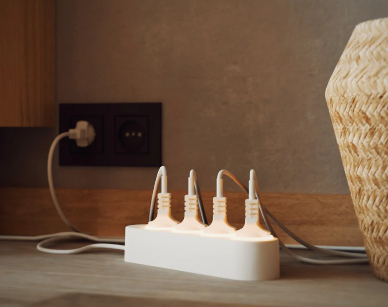 Wi-fi smart разклонител, 4 гнезда, 16А, 230VAC, бял, Shelly,&nbsp;070564