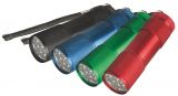 LED фенер метален, 9 светодиода, черен, зелен, син, червен