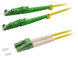 Fiber patch cord, E2000/APC, LC/APC, duplex, OS2, yellow, LOGILINK, 1m