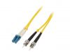 Fiber patch cord, LC/UPC, ST/UPC, duplex, OS2, yellow, QOLTEC