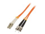Fiber patch cord, LC/UPC, ST/UPC, duplex, OM2, orange, QOLTEC, 1m