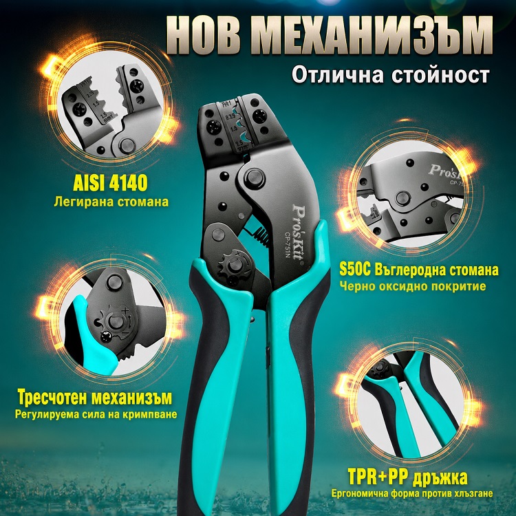 Клещи за кримпване на неизолирани кабелни накрайници, 0.35-2.5mm2, CP-751N, PRO'S KIT