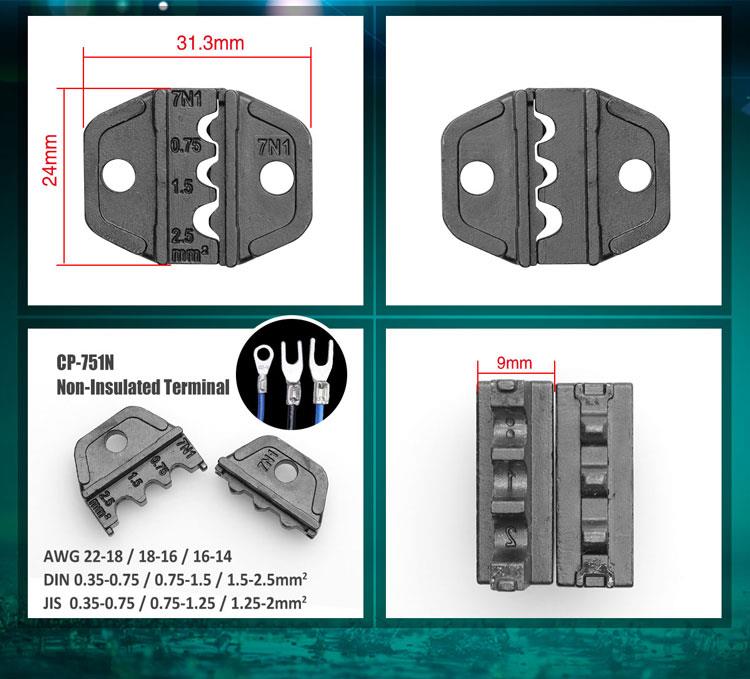 Клещи за кримпване на неизолирани кабелни накрайници, 0.35-2.5mm2, CP-751N, PRO'S KIT