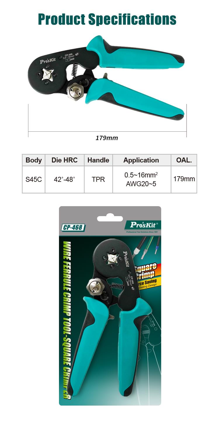 Crimping pliers, for cables, 0.5~16mm, CP-468, PRO'S KIT