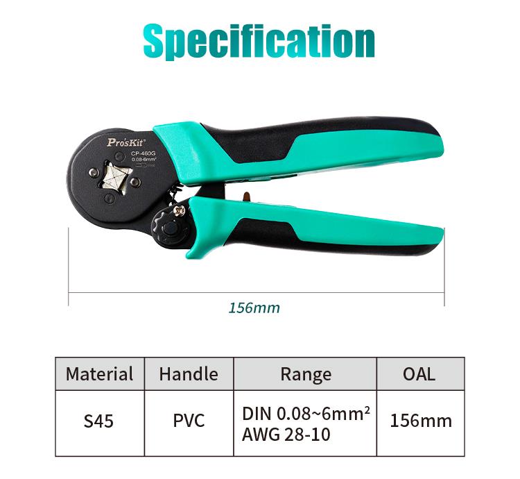 Клещи кримпващи, за кабелни накрайници, 156mm, CP-460G, PRO'S KIT