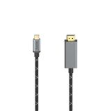 Кабел, USB Type-C - HDMI/M, 1.5m, 4K, черен/сив, позлатени накрайници, HAMA-200507