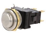Button switch, vandal resistant, OFF-(ON), 12A/250VAC, DPST, round