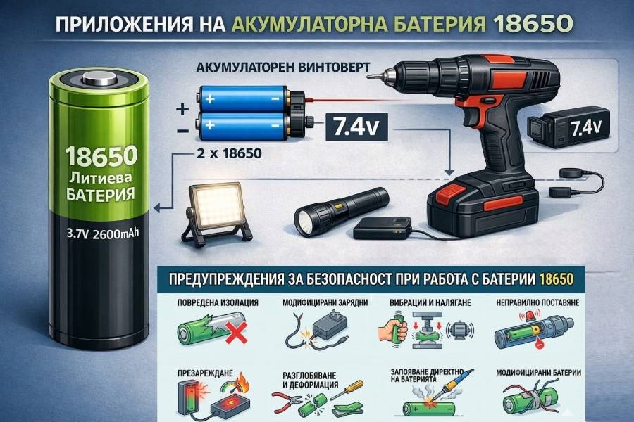 Батерия 18650, акумулаторна батерия, батерия за винтоверти и инструменти