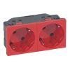 Double power socket, 16A, 240VAC, red, for built-in, schuko,45°, 77272
