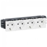 Quadruple power socket, 16A, 250VAC, white, for built-in, schuko, IP40, 77604